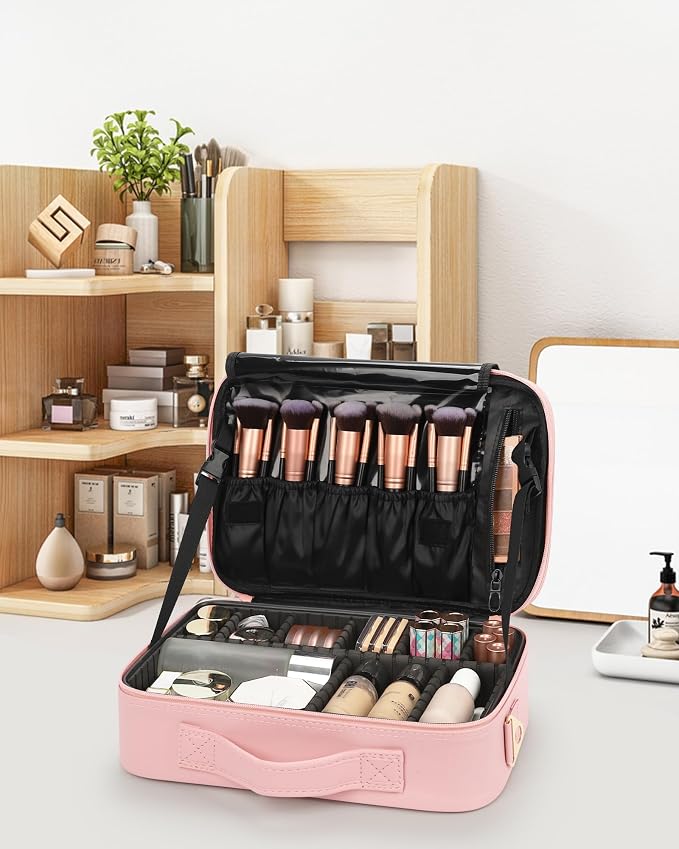 Relavel Travel Makeup Train Case Makeup Cosmetic Case Organizer Portable Artist Storage Bag with Adjustable Dividers for Cosmetics Makeup Brushes Toiletry Jewelry Digital Accessories - Image 8