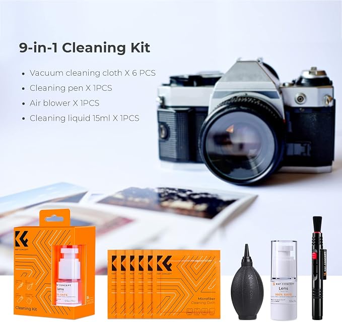 K&F CONCEPT 9-in-1 Camera Lens Cleaning Kit for DSLR, Filters, Phone, Tools | Strong Blower,Safe Cleaning Solution,Anti-Static Lint-Free Pen,Portable Microfiber Cleaning Cloth Multi Device Use,MK07 - Image 2