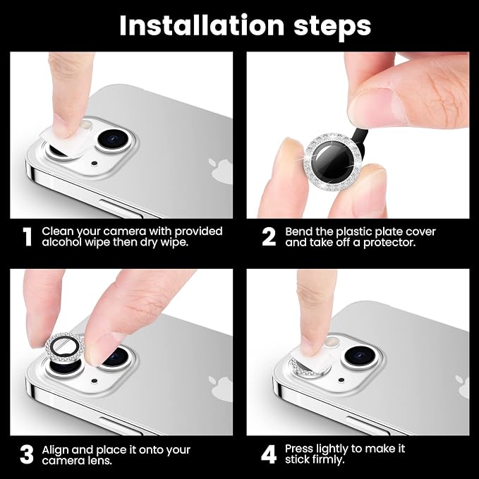 Tensea for iPhone 14/14 Plus Camera Lens Protector Bling, Camera Cover | 9H Tempered Glass Camera Screen Protector, Metal Individual Ring for iPhone14 6.1inch/ 14Plus 6.7inch, HD Clear, Easy Install - Image 7