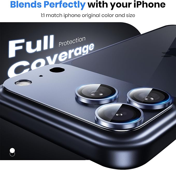 Hoerrye for iPhone 17 Pro Max Camera Lens Protector - 12FT Shatterproof | Military Grade Protection, Strong Adsorption, 9H+ Tempered Glass Camera Screen, Full Protective Cover, Case Friendly, Blue - Image 3