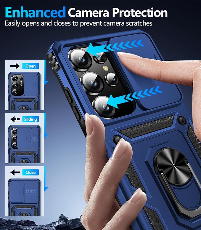 Taisairu for Samsung Galaxy S25 Ultra Case with Screen Protector & Slide Camera Lens Cover, Built-in Magnetic Ring Stand Shockproof Protective Phone Case for Samsung S25 Ultra Case (Blue) - Image 6