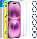 Fotbor for 3Pack iPhone 16 Screen Protector with 3Pack Camera Lens Protector, 9H+ Tempered Glass Easy Installation Kit, Case Friendly iPhone 16 by Fotbor