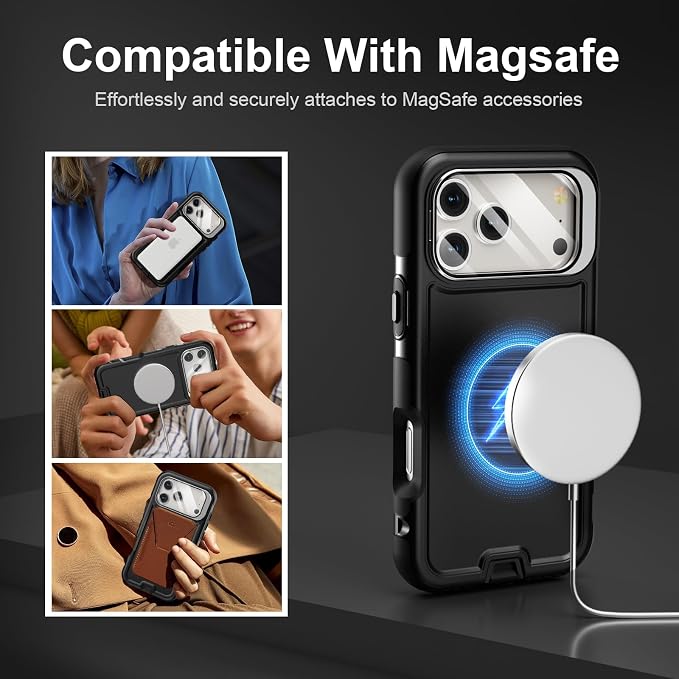 Follaroma Magnetic for iPhone 17 Pro Case with Camera Cover Stand, Black | Built-in Glass Camera Cover Stand,Compatible with MagSafe,Heavy Duty Shockproof Protective,Military-Grade Anti-DropDual Case - Image 4