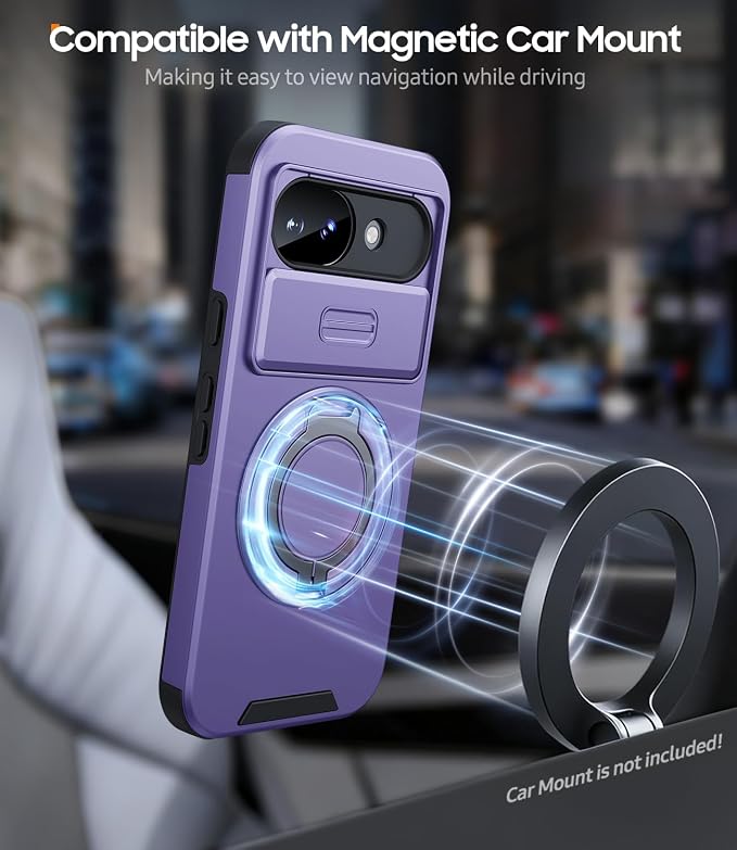 JAME for Google Pixel 10A Case with Ring Stand & Slide Camera Cover Purple | Ring Holder Kickstand, Screen Protectors, Dual-Layer Shockproof Protective, Magnetic Accessory Friendly Phone Case, Purple - Image 6