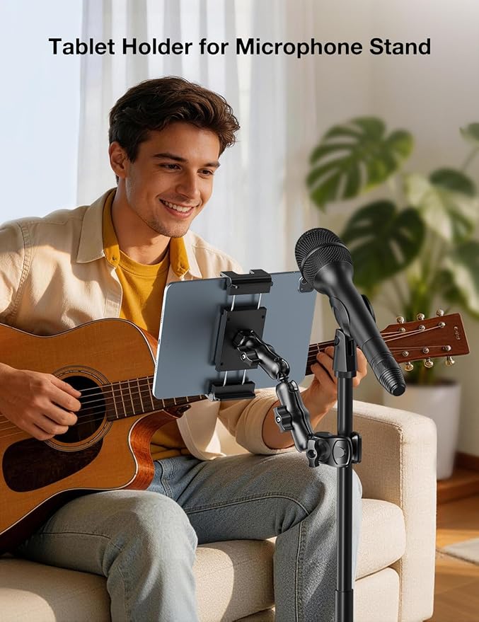 PLDHPRO Tablet Holder for Mic Stand,iPad Clamp Mount with Long Arm,360°Rotating Adjustable Tablet Mount for Microphone Stand,Fits 5.5"-14.6" iPad Pro 12.9, Galaxy,iPhone - Image 2