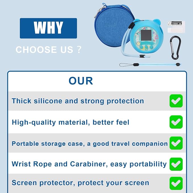 YouKnow Travel Case and Silicone Cover Compatible with Punirunes Interactive Toy Digital Pet, with Full Coverage PET Clear Film (Silicone and Carrying Case) (Blue) - Image 3