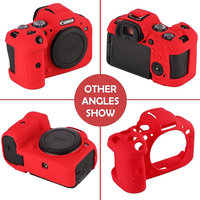 Camera Case for Canon R6 R6II - Silicone Protective DSLR Skin Cover, Detachable Cage, Shockproof, Dustproof (Red) - Image 6