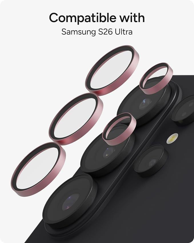 ZAGG Glass Elite Samsung Galaxy S26 Ultra Camera Lens Protector - Pink, Anti-Reflective, 5X Stronger Impact & Scratch Resistant Aluminosilicate Glass - Easy Installation, Smudge-Free Surface - Image 4