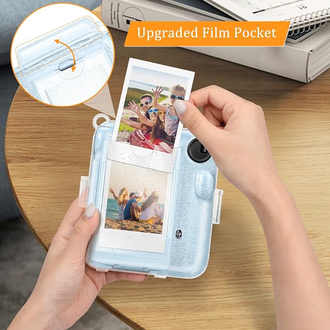Fintie Protective Case for Fujifilm Instax Mini 12 Instant Camera - Crystal Hard Shell Cover with Upgraded Film Pocket for Storing Photos & Removable Shoulder Strap | Crystal Hard Shell Cover, Back Films Pocket, Adjustable Shoulder Strap, Scratch Pesis... - Image 4