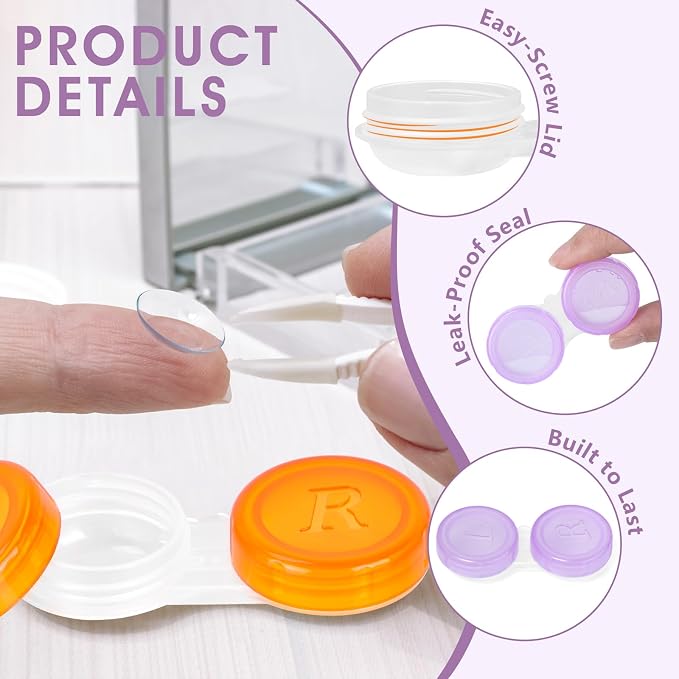 60 Pack Contact Lens Cases Bulk, Transparent Cute Contact Lens Case for Home & Travel, 6 Color (60) - Image 3