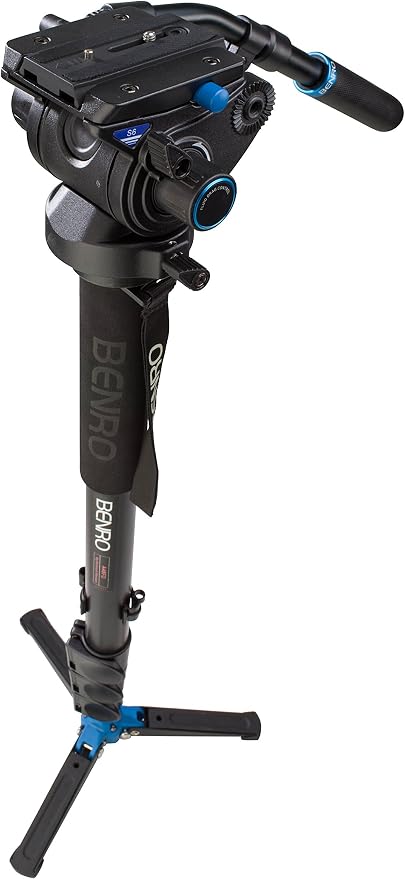 Benro Aluminum Series 4 Monopod w/ 3-Leg Locking Base and S6 Video Head (A48TDS6), Black - Image 2
