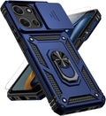 for Motorola Moto G 2025 / Moto G 2026 / Moto G Play 2026 Case, with Slide Camera Cover HD Screen Protector [Military Grade 16ft. Drop Tested] Ring Holder Kickstand Protective Phone Case, Navy Blue by PUSHIMEI