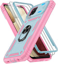 Gritup for Galaxy A12 Phone Case Military-Grade Shockproof with Kickstand | with 2 PCS Screen Protector, Slide Camera Cover, Heavy Duty Outdoor Protection Funda para Galaxy A 12 Cover-Green+Pink by Gritup