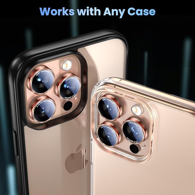 Uyiton for iPhone 13 Pro Max/13 Pro Camera Lens Protector | Unique Lines Text Design, Case-Friendly, Military-Grade Sapphire Glass Metal Camera Cover, Easy to Install, Gold+Red - Image 5