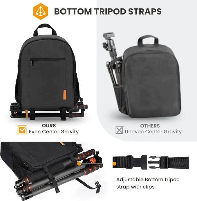 TARION Camera Backpack for Photographers Medium Lightweight 15L Black TB-M | 14 Inch Laptop Compartment, Rain Cover, Bottom Tripod Holder, for DSLR Mirrorless Cameras, Everyday Shooting Bag - Image 3