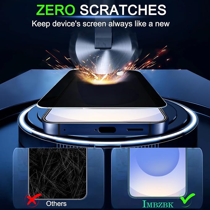 IMBZBK Privacy Screen Protector for Samsung Galaxy S25, 3+3 Pack | 25° Anti Spy, 9H+ Tempered Glass, Military Grade Shatterproof, Auto-Dust Removal, Case Friendly, with Camera Lens Protector - Image 8