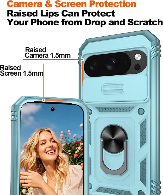 Gritup for Pixel 10 Case: Pixel 10 Pro Case with Screen Protector*2 | Magnetic Stand & Slide Camera Cover, Shock Proof Military-Grade para Google-Pixel-10/10 Pro Cover, Green - Image 5
