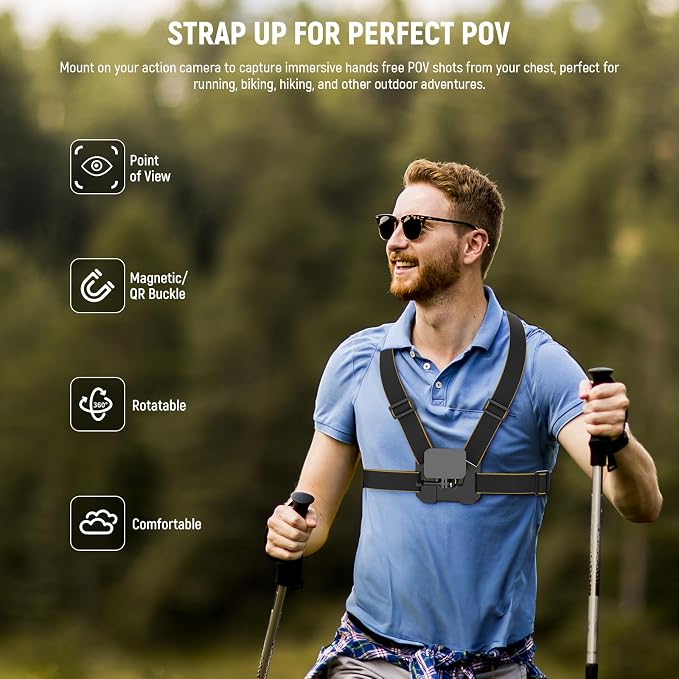 NEEWER Chest Mount Harness for Action Camera,Adjustable Hand Free Chest Strap Compatible with GoPro Hero DJI Osmo Insta360,Magnetic Release Action Camera Chest Mount for Point of View Video Vlog,GP25 - Image 2