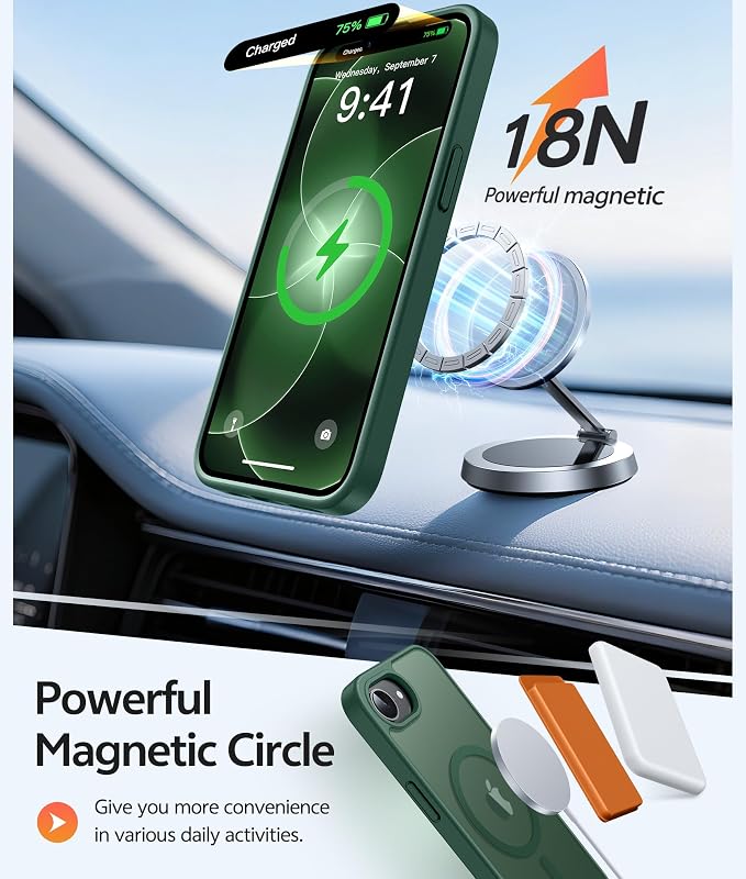 FNTCASE for iPhone 17e/ iPhone 16e Case, Fit for Magsafe, Screen Protector | Translucent Matte Magnetic Back, 14FT Military Grade Drop Protection, Shockproof Protective Phone Cover, Green - Image 3