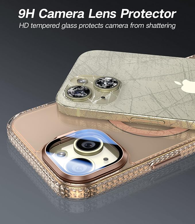 VOFATA [Upgraded] for iPhone 15 Case with Camera Cover Stand [Fit for MagSafe][9H Camera Lens Protector] Mil-Grade Protection Transparent Magnetic iPhone 15 Phone Case, Clear Gold - Image 2