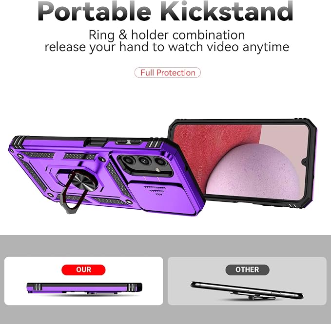 for Samsung Galaxy A14 5G Case with Screen Protector & Camera Lens Cover, [Military Grade] 16FT Drop Tested, Magnetic Kickstand Rugged Shockproof Protective Case for A14 5G, Purple - Image 5