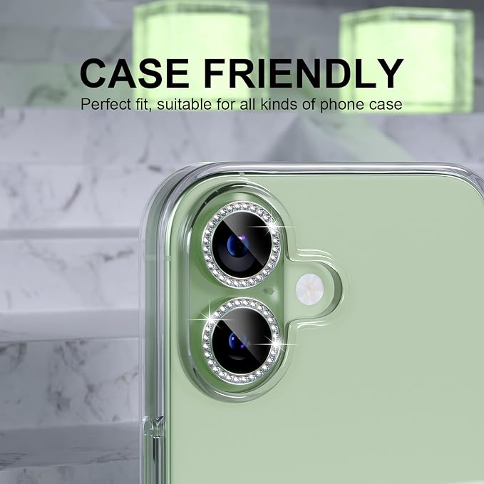 Choiche for iPhone 17 Camera Lens Protector Bling, Diamond-Green | Ultra HD, 9H Tempered Glass Camera Cover Screen Protector Metal Individual Ring Decoration Accessories, 2-Lens, 6.3-inch - Image 4