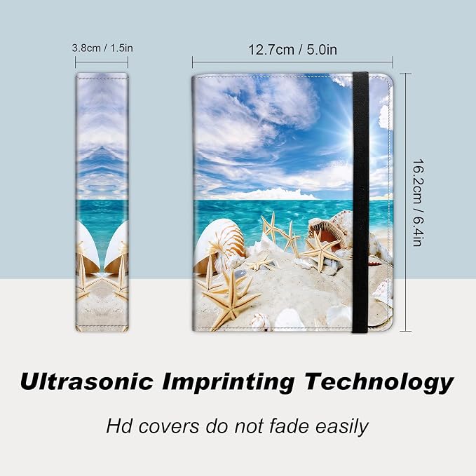 Small Photo Album 4x6, 60 Pockets Holds 120 Photos, Slip-in Pocket Photo Storage Book with Black Elastic Band for Family Wedding Baby Travel Pictures, Beach Conch Starfish - Image 2