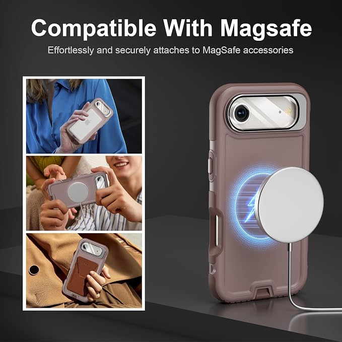 Follaroma Magnetic for iPhone 17 Air Case with Camera Stand, Light Brown | Built-in Glass Camera Cover Stand,Compatible with MagSafe,Heavy Duty Shockproof Protective,Military-Grade Anti-DropDual Case - Image 4