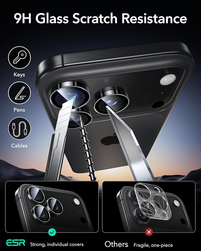 ESR for iPhone 17 Pro Max/17 Pro Camera Lens Protector, 1 Pack, Black | Individual Camera Cover, 9H Tempered Glass, Original Camera Clarity, for iPhone 17/16/15/14 Pro Max/Pro - Image 6