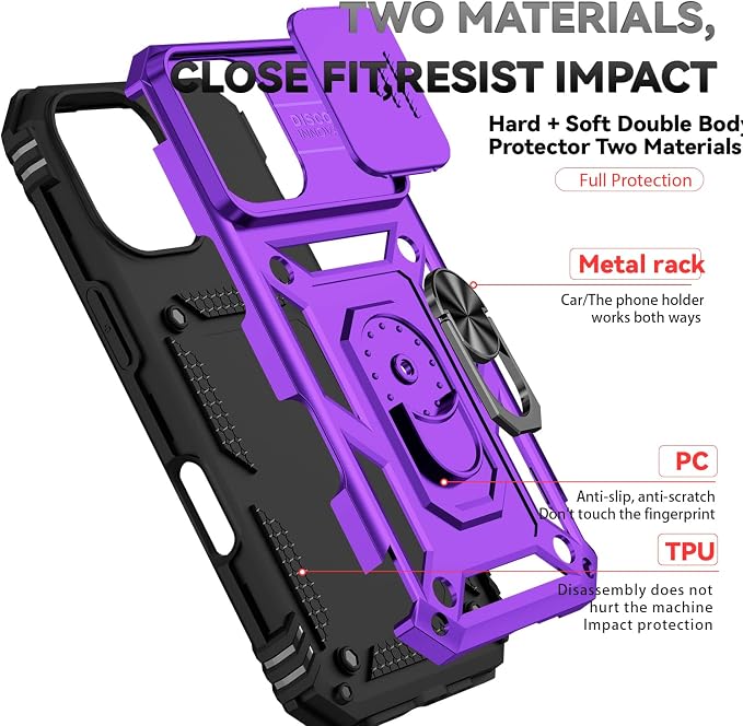 SunStory Compatible with iPhone 17 Case with HD Screen Protector & Slide Camera Cover & Rotated Ring Kickstand, [Military-Grade] iPhone Case for iPhone 17,Purple - Image 8