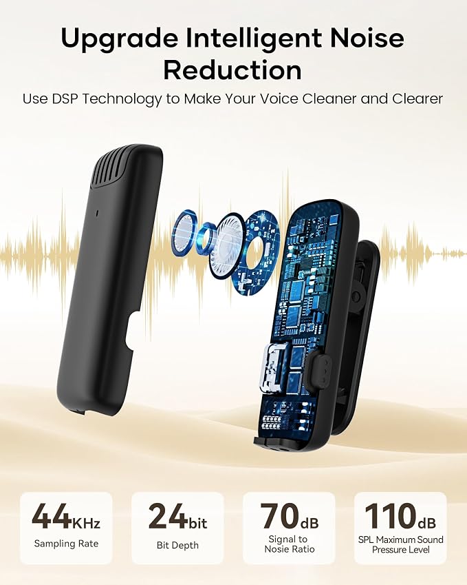Wireless Lavalier Microphone for iPhone iPad Android with Charging Case,Lapel Mic with Noise Reduction,36H Battery Life, 135ft Range, Mini Microphone for Video Recording,YouTube,Vlog,Live Streaming - Image 5