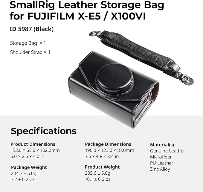SmallRig Leather Case Bag for FUJIFILM X-E5 / X100VI, for Ricoh GR IV/GR III, Carrying Case with Magnetic Closure, Protective Pouch, Compact Storage Bag, Crossbody Bag, Shoulder Strap, Black- 5987 - Image 8