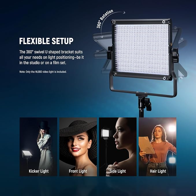 NEEWER Bi Color LED Studio Light with Tripod Stand Barndoors, Video Panel Key Lighting for Video Recording Streaming Photoshoot Photography, 660 LEDs 3200K-5600K 3300lx/1m Dimmable CRI96+, NL660 | Panel Key Lighting for Video Recording Streaming Photos... - Image 6
