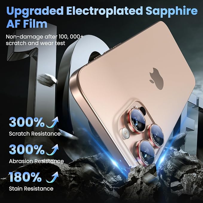 Uyiton for iPhone 13 Pro Max/13 Pro Camera Lens Protector | Unique Lines Text Design, Case-Friendly, Military-Grade Sapphire Glass Metal Camera Cover, Easy to Install, Gold+Red - Image 4