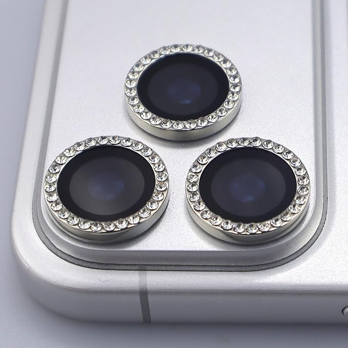 BONVAN for iPhone 17 Pro / 17 Pro Max Camera Lens Protector Bling Glitter Diamond Metal Crystal Tempered Glass Screen Accessories Rhinestones Lens Cover for iPhone 17 Pro/Pro Max (Silver) - Image 5