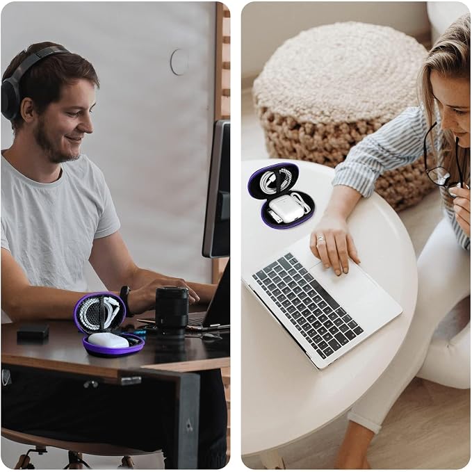 1 Pack Oval Earbud Case Storage Bag with Carabiner, Purple | Portable EVA Carrying Case, For Wired/Wireless Headphones, SD Card Storage, Camera Chip - Image 6