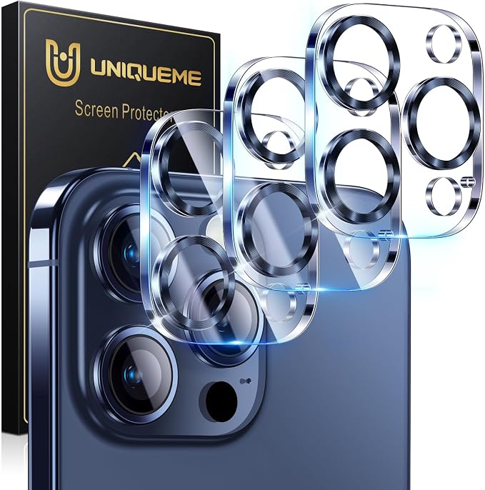 UniqueMe for 3 Pack iPhone 15 Pro/15 Pro Max Camera Lens Protector-Blue | Drop Protection, Case Friendly, 9H Tempered Glass,Camera Cover Screen, 2023 New Version by UniqueMe