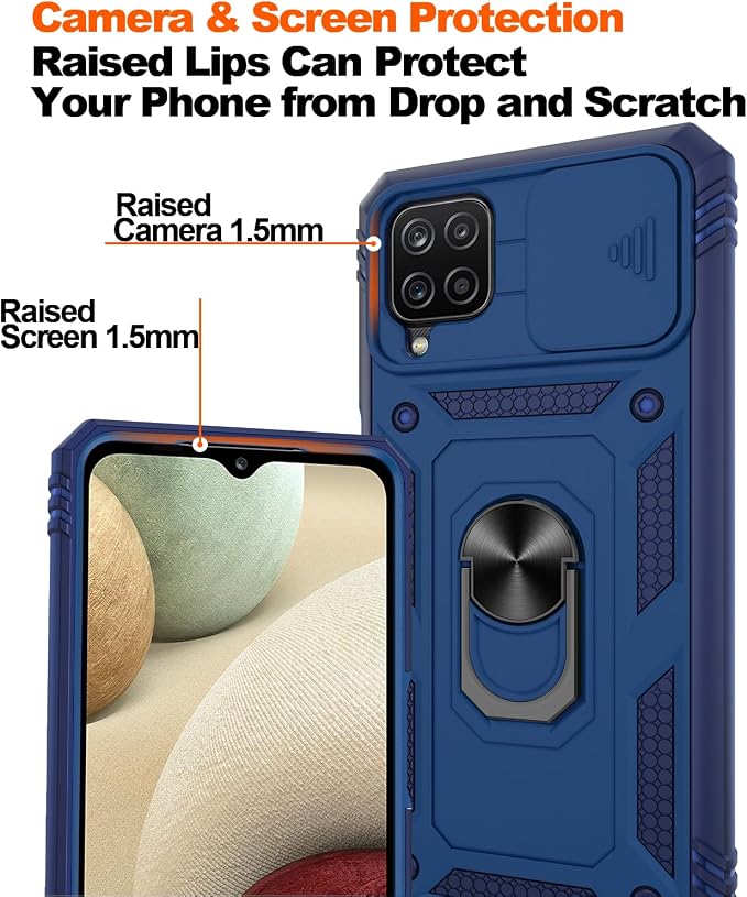 Gritup for Galaxy A12 Phone Case Military-Grade Shockproof with Kickstand | with 2 PCS Screen Protector, Slide Camera Cover, Heavy Duty Outdoor Protection Full Body Funda para Galaxy A 12 Cover-Blue - Image 5