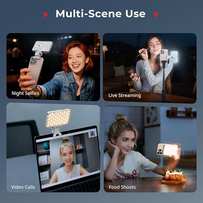 SmallRig M3 Magnetic Selfie Phone Light with Clip, Portable Light | 2000mAh, 120 LEDs, 2700K-6500K, for Content Creators Video Recording, for iPhone/Laptop/Camera/Webcam (White) - 5640 - Image 8