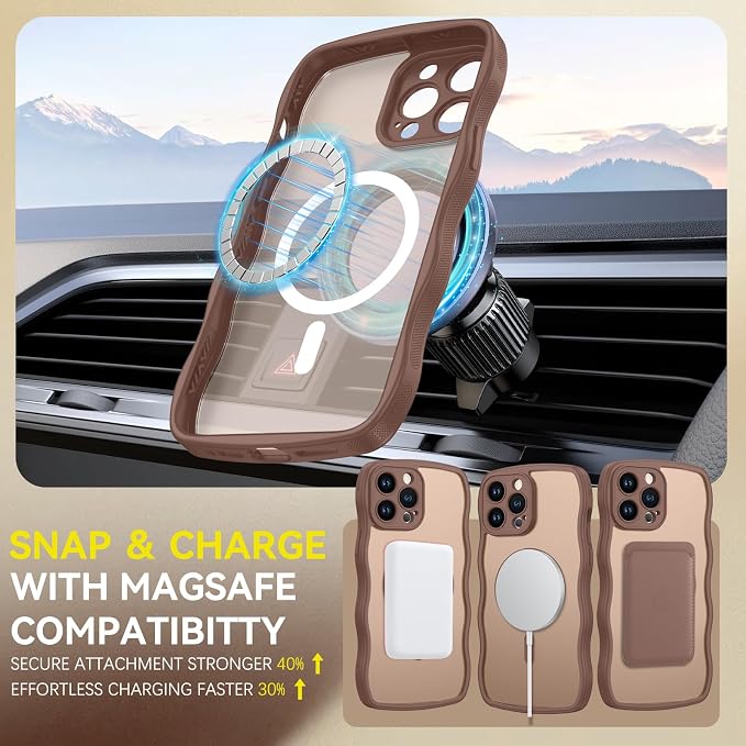 BENTOBEN Magnetic for iPhone 13 Pro Max Case, Cute Wavy [Full Camera Protection][Compatible with MagSafe] Matte Anti-Slip Bumper Women Girls Boys Protective Cover for 13 ProMax 6.7", Desert Titanium - Image 4