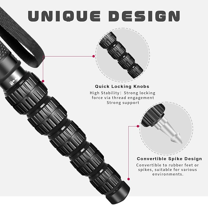 TONYBOO 68.5” Aluminum Camera Monopod,Lightweight & Portable, 5-Section Travel Monopod, Max Load 40 lbs for DSLR/Mirrorless Cameras, Camcorders, Compatible with Canon Nikon Sony - TA-7L - Image 5