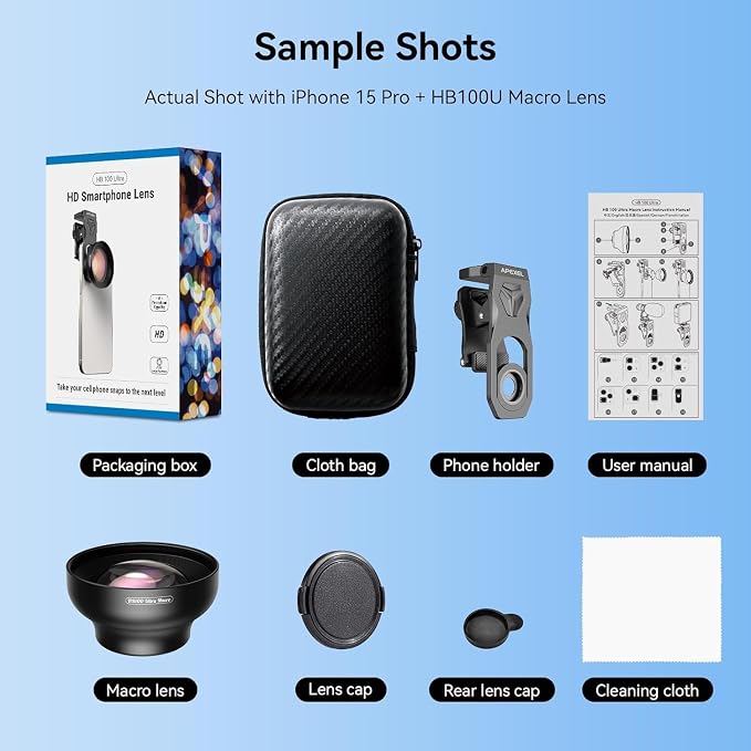 Upgraded Professional Macro Lens for Smartphone, HB100U Macro Photography Lens for iPhone, Aluminum Phone Camera Lens Kit with Universal Clip. Phone Lens Attachment Fit for iPhone, Android Phone. - Image 8