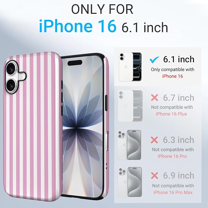 TPU Phone Case for iPhone 16, MagSafe Wireless Charging Compatible, Shockproof Slim Fit Protective Cover with Anti-Yellowing & Raised Camera Protection (Pink Stripe, iPhone 16) - Image 2