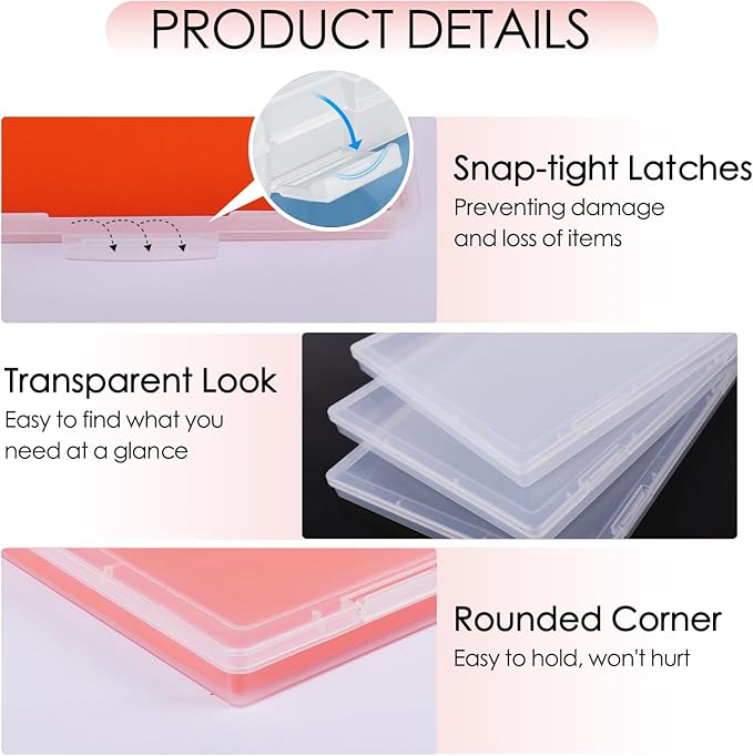 6 Pack Photo Storage Box, Fits 8" x 10" Photo & A4 Paper, Clear | Large Plastic Scrapbook Paper Storage with Latch, Photo Organizer for Protecting Photo, Craft, Scrapbook, Office Supply - Image 3