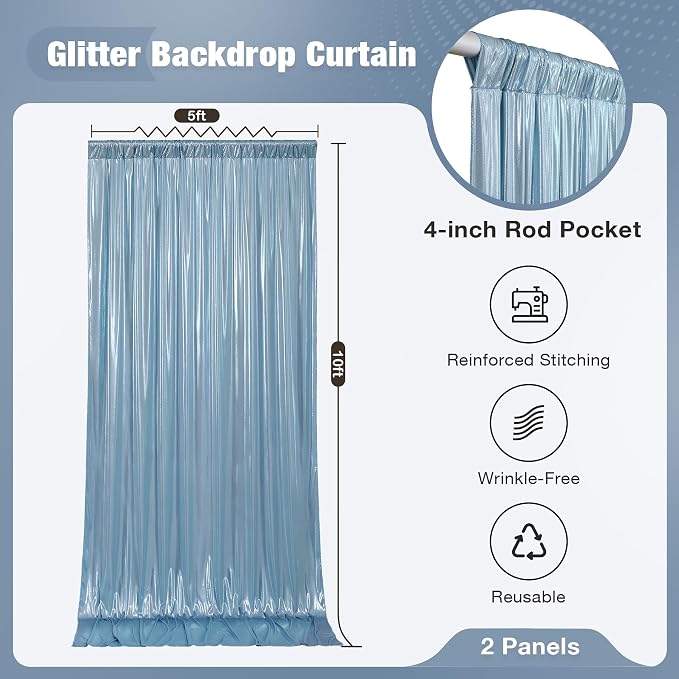 10x10FT Baby Blue Sequin Backdrop Curtain for Party - 2 Panels 5x10FT Wrinkle-Free Shimmer Drapes for Birthday, Wedding, Christmas, Decorations & Photography - Image 7