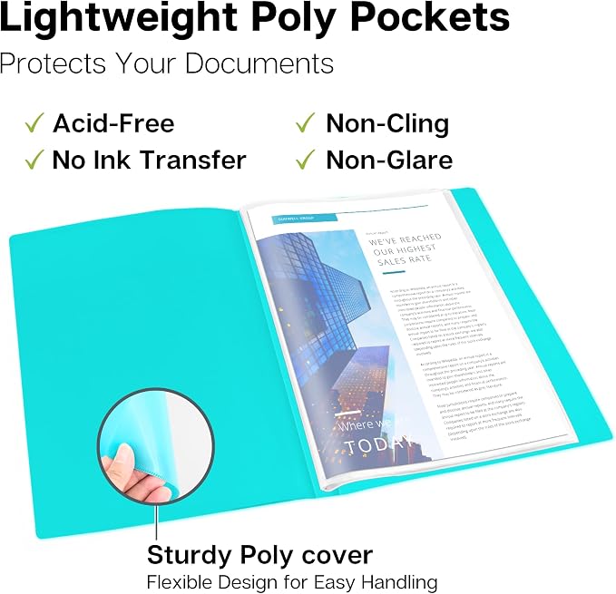 Dunwell Small Presentation Book 5.5x8.5 (2-Pack, Aqua), 24 Pockets Display 48 Half Size Pages, Plastic Binders with Sleeves, 5.5 x 8.5 Mini Booklets, Acid-Free Poly | Acid-Free Poly, Displays 48 Pages, Tear-Resistant Sleeves, Ideal for Documents & Artwork - Image 6