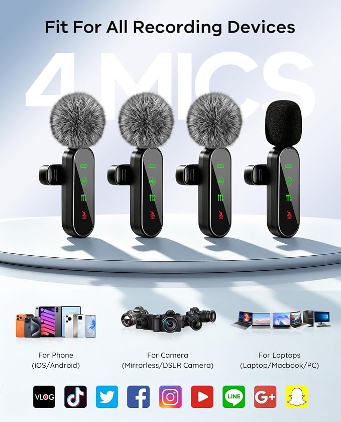 4 Packs Wireless Lavalier Microphone for iPhone Android Camera | Mini Clip-On Mic with Noise Reduction for 4-Person Video Recording, Interviews, Podcasts, YouTube, TikTok & Vlogging (Black) - Image 3