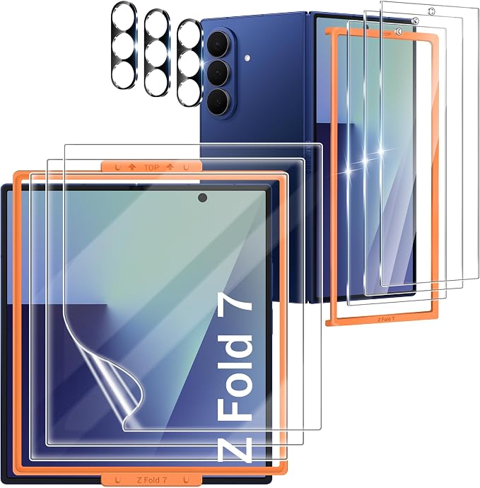 9 Pack for Samsung Galaxy Z Fold 7 Screen Protector, 3 Pac Inside Soft Film + 3 Pcs Front Tempered Glass + 3 Pcs Camera Protectors, Bubble-Free, HD Screen Protector for Galaxy Z Fold 7 5G by JavoYion