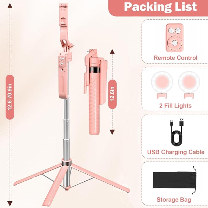 70.9" Auto Face Tracking Selfie Stick Tripod for iPhone with Light, 360° Rotation & Gesture Control, Cell Phone Tripod with Remote for TikTok/Vlog/Live Stream, Compatible with iPhone/Android - Image 6