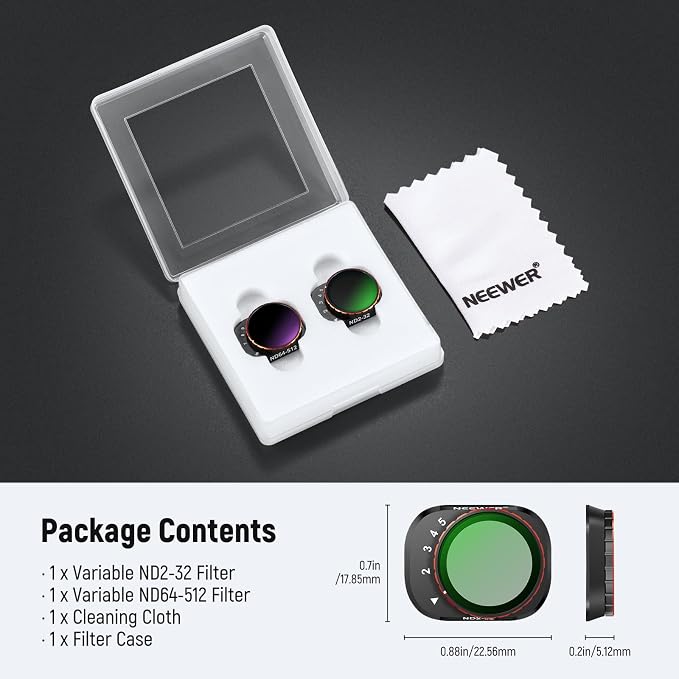 NEEWER Variable ND Filter Set Compatible with DJI Mini 4 Pro, ND2-32 (1-5 Stops) + ND64-512 (6-9 Stops) Multicoated HD Optical Glass Drone Camera Lens Accessories Aerial Photography Video Recording - Image 9